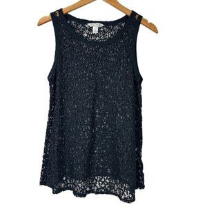Banana Republic Women's Top Black Sheer Lace Sleeveless Whimsigoth Size M